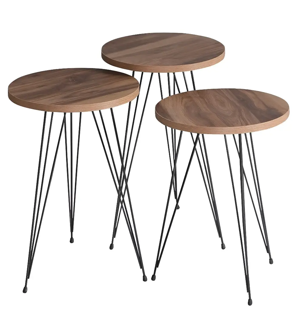Coffee Table Brown With Metal Legs Set of 3